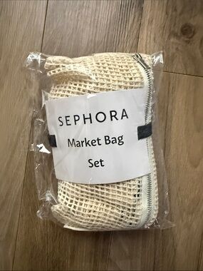 Sephora Cream Mesh Market Bag Set with Zipper Pouch